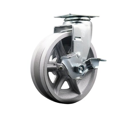 Service Caster 6'' V-Groove Semi Steel Swivel Caster with Bronze Bearing and Brake SCC-20S620-VGBZ-TLB